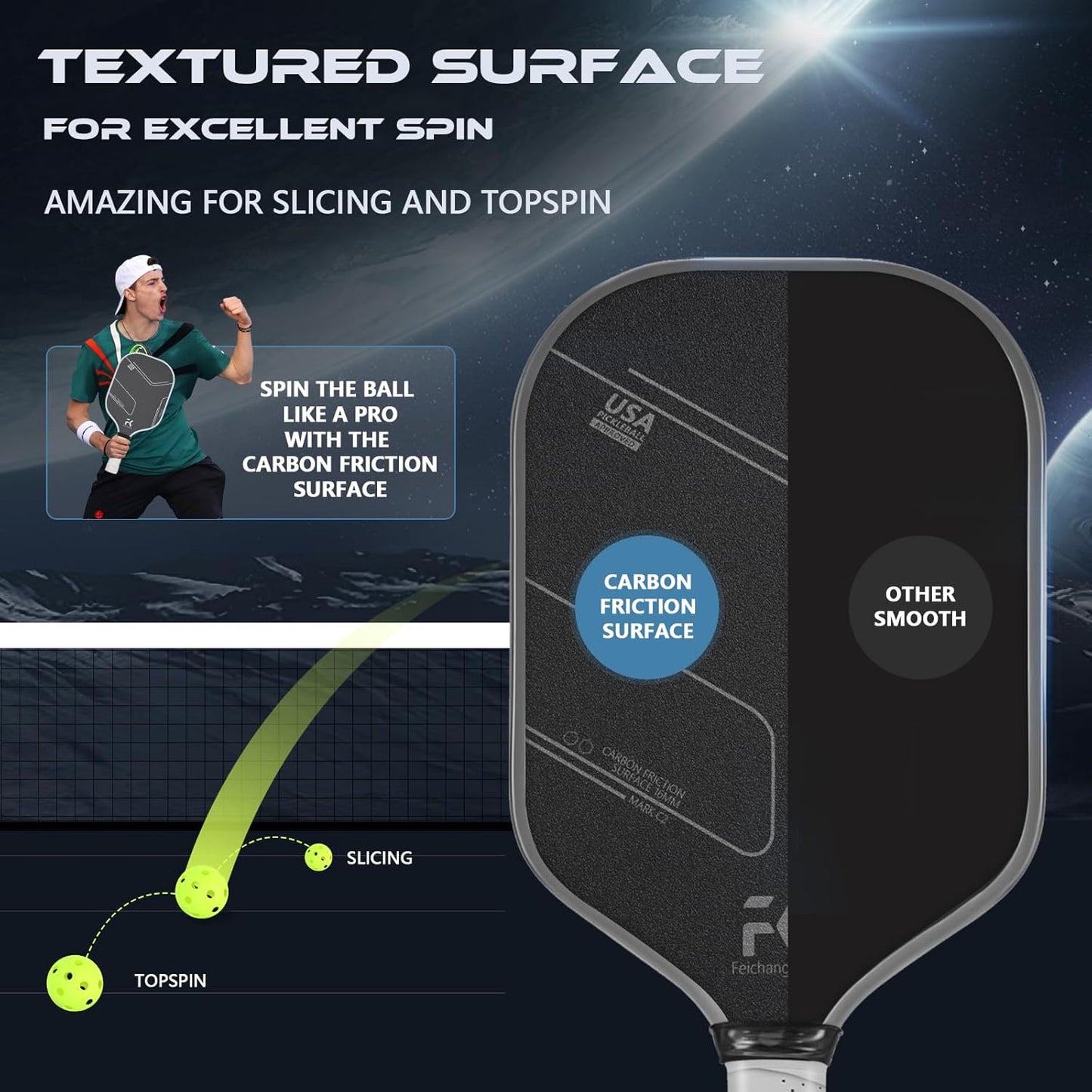 Pickleball Paddle Carbon Surface with High Grit & Spin USAPA Compliant Enhanced Power Sweet Spot T700 Raw Carbon Fiber Paddle