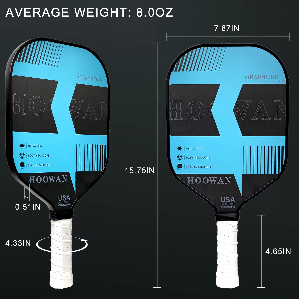 Pickleball Paddle Set T700 Raw Carbon Friction Surface USAPA Pickle Ball Racket Graphite Face 16MM Poly-Hexa Core