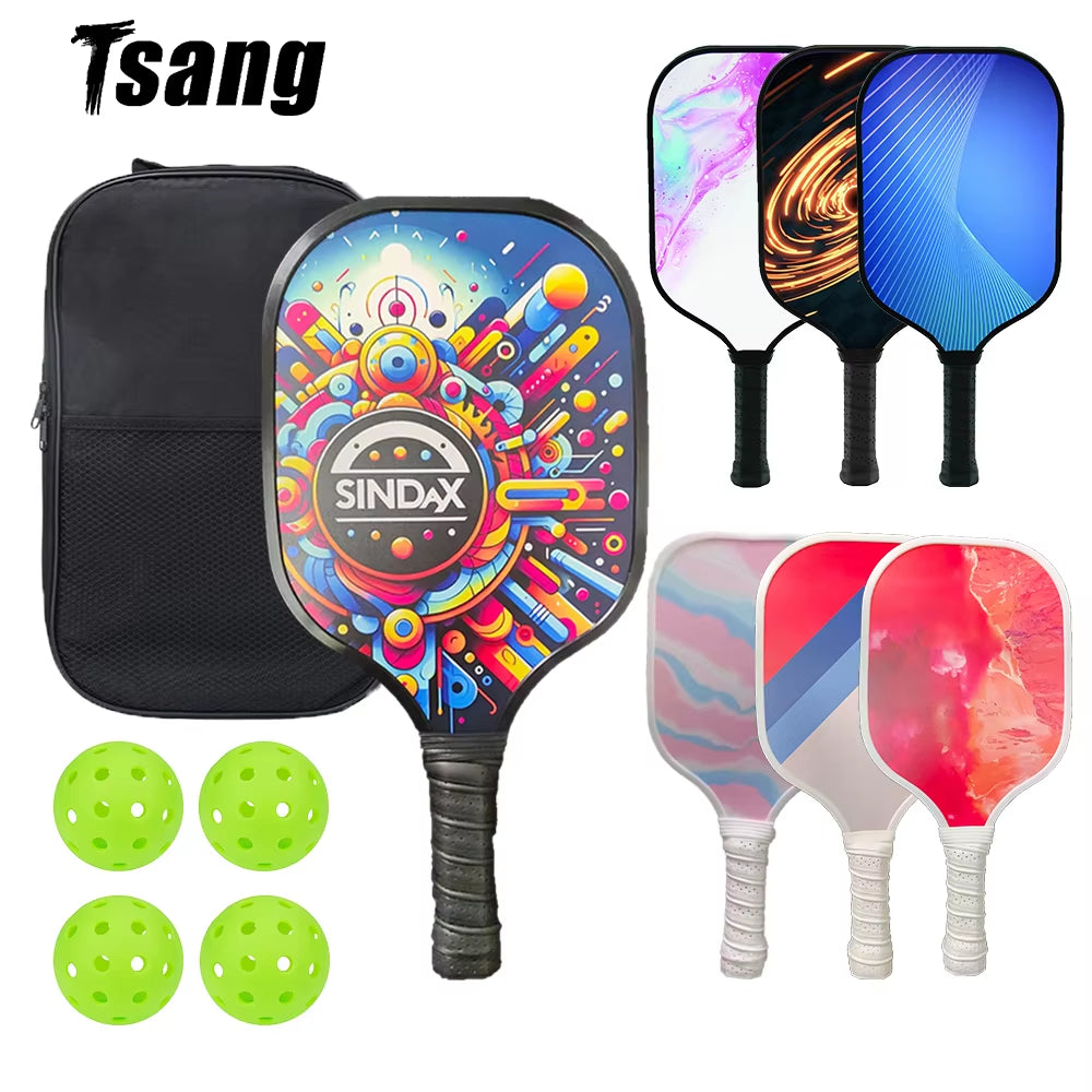 Pickleball Paddles Set Fiberglass Surface Non-Slip Grip Durable Lightweight Pop Tennis Sports Accessory Traction and Stability