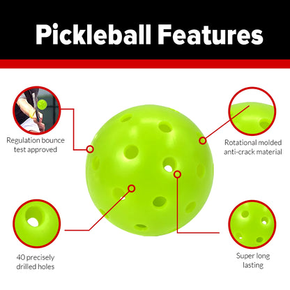 Juciao Competition Ball 40 Hole Outdoor Pickleball Balls Lime Green Pickleballs High Bounce True Flight, Durable