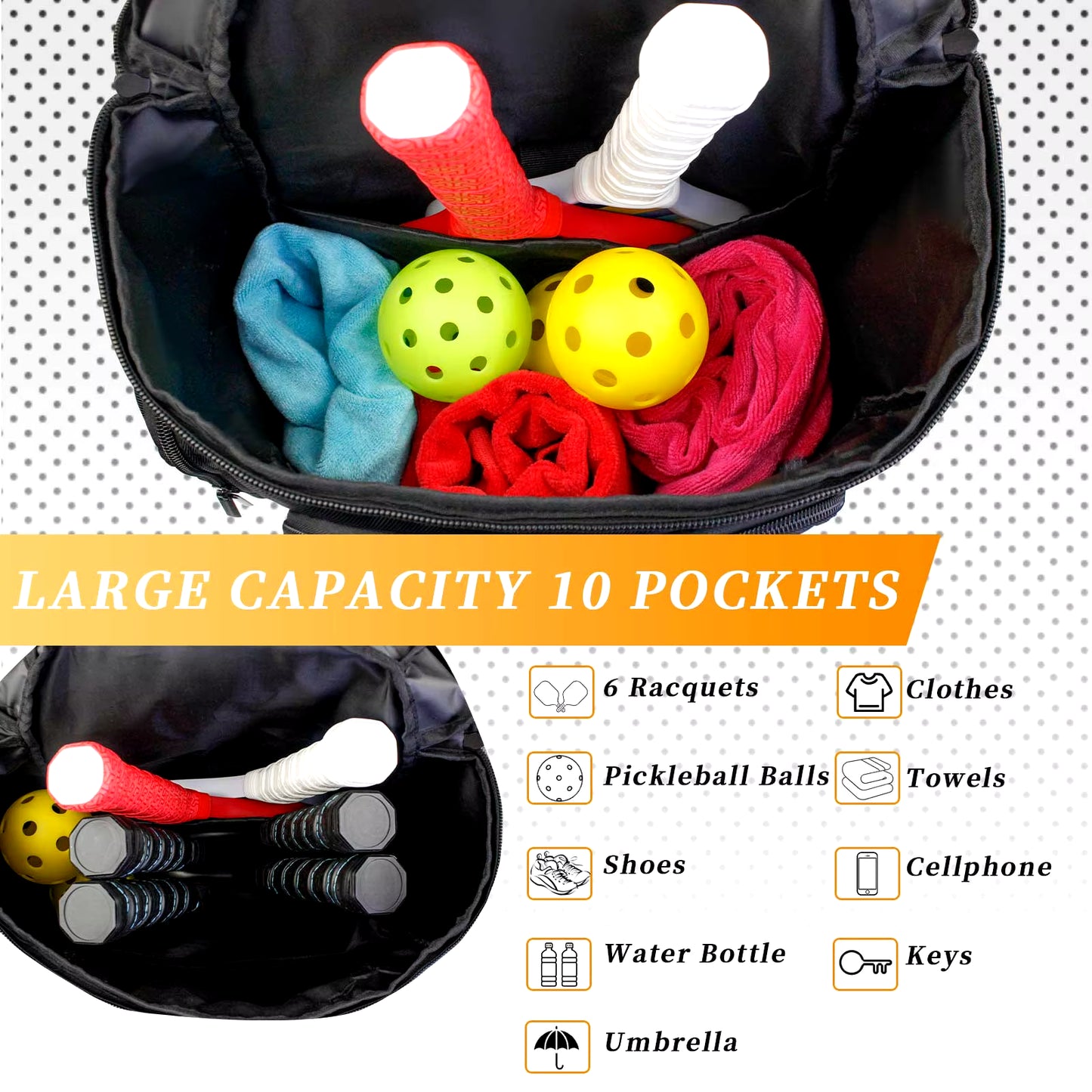 Pickleball Bag Backpack with Shoe Compartment Fence Hook Large Capacity Pickleball Paddle Bags Hold Pickleball Accessories