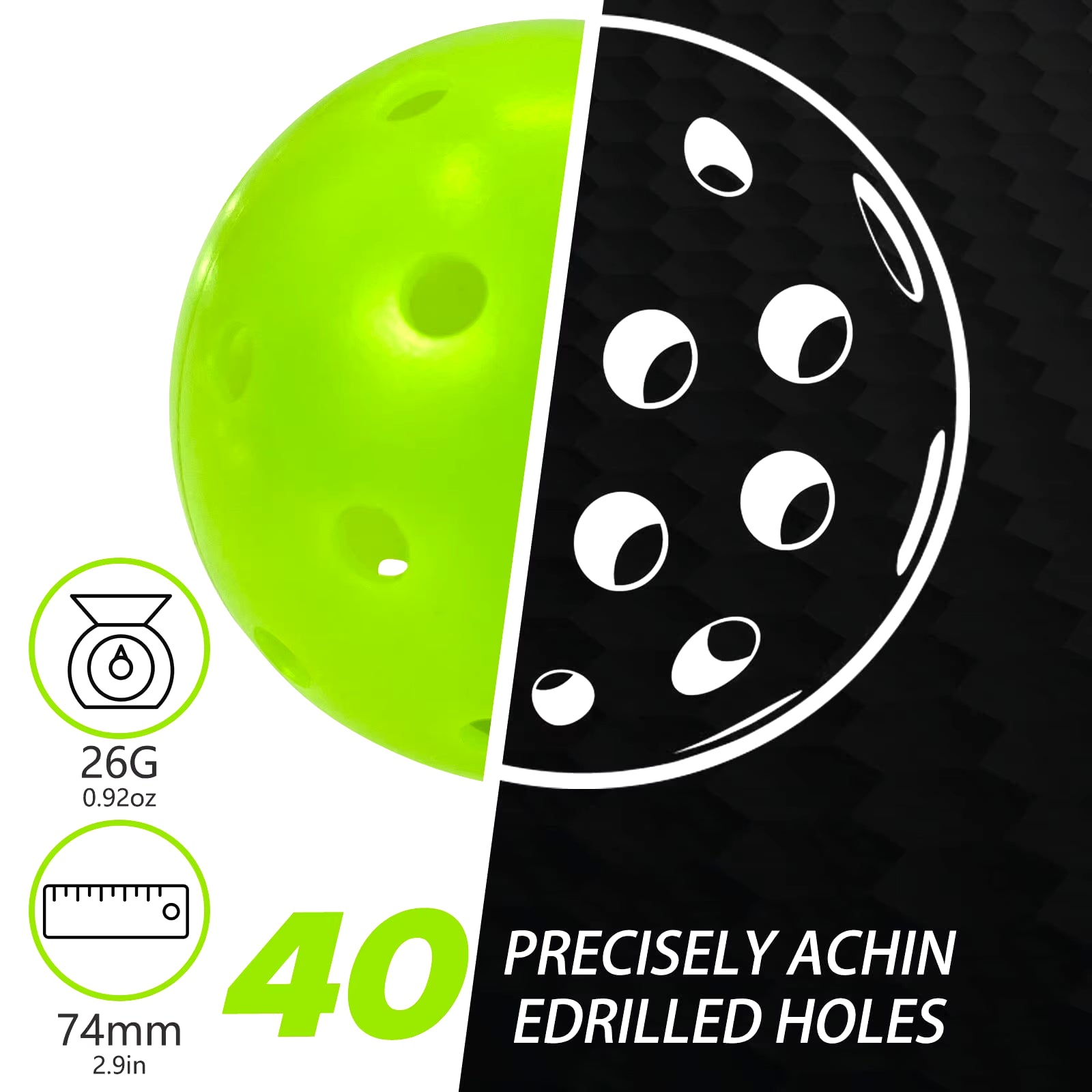 Juciao Competition Ball 40 Hole Outdoor Pickleball Balls Lime Green Pickleballs High Bounce True Flight, Durable