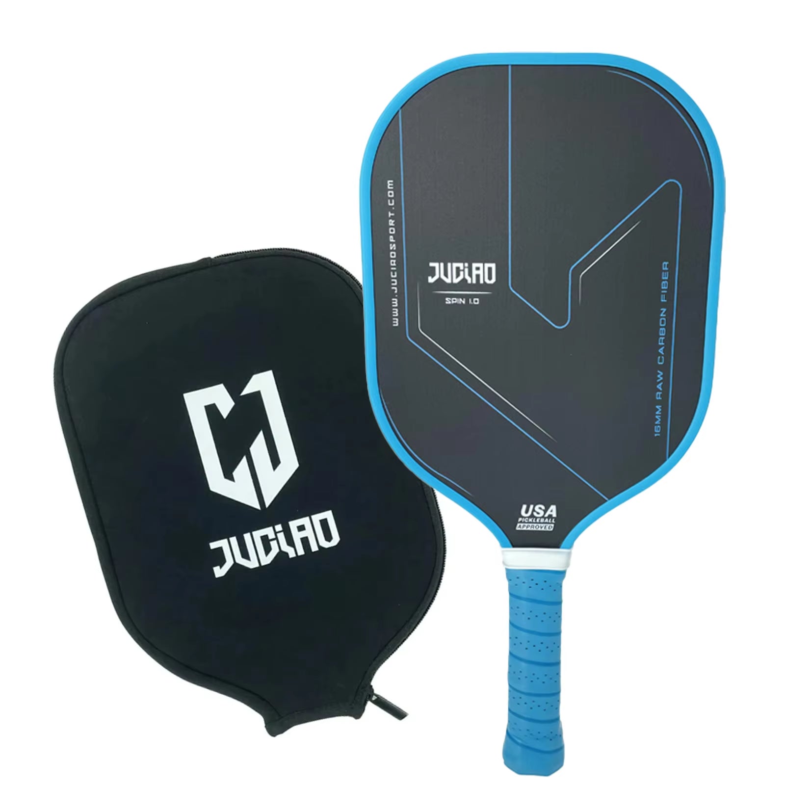 JUCIAO Thermoformed Unibody T700 Raw Carbon Fiber USAPA Approved Pickleball Paddle Spin Textured Surface with Foam Edge