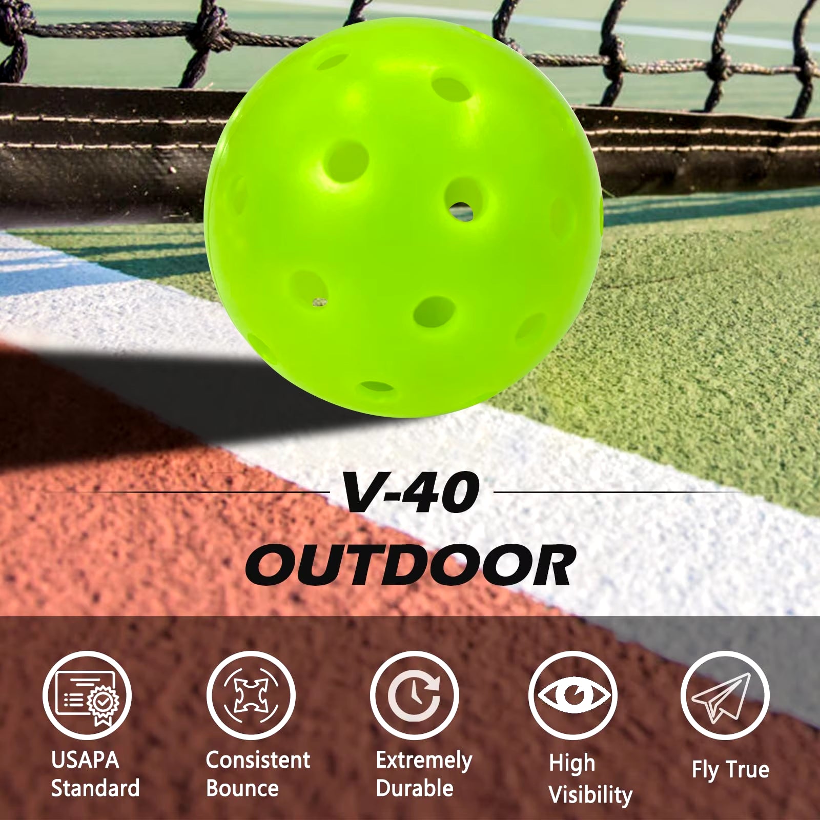 Juciao Competition Ball 40 Hole Outdoor Pickleball Balls Lime Green Pickleballs High Bounce True Flight, Durable