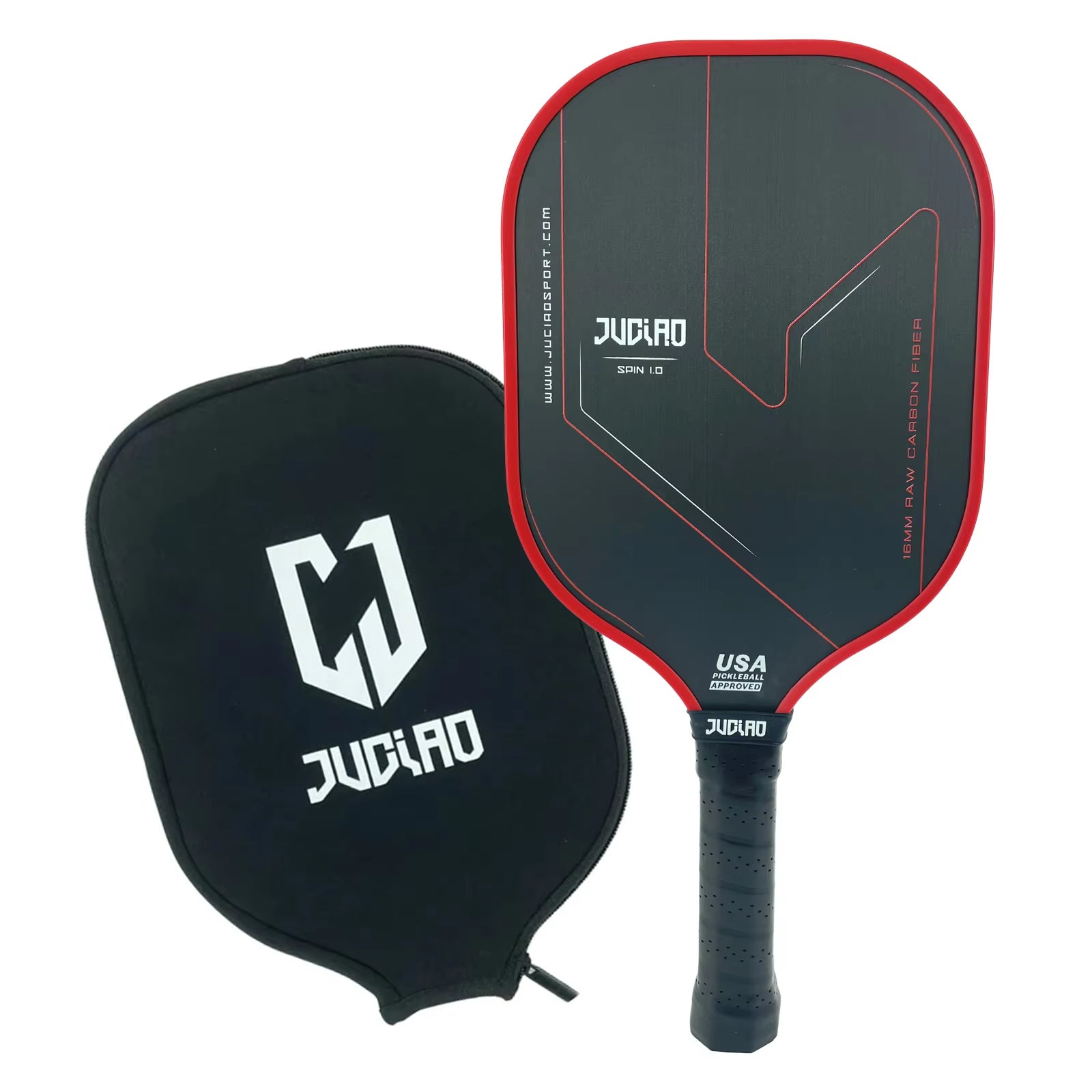 JUCIAO Thermoformed Unibody T700 Raw Carbon Fiber USAPA Approved Pickleball Paddle Spin Textured Surface with Foam Edge